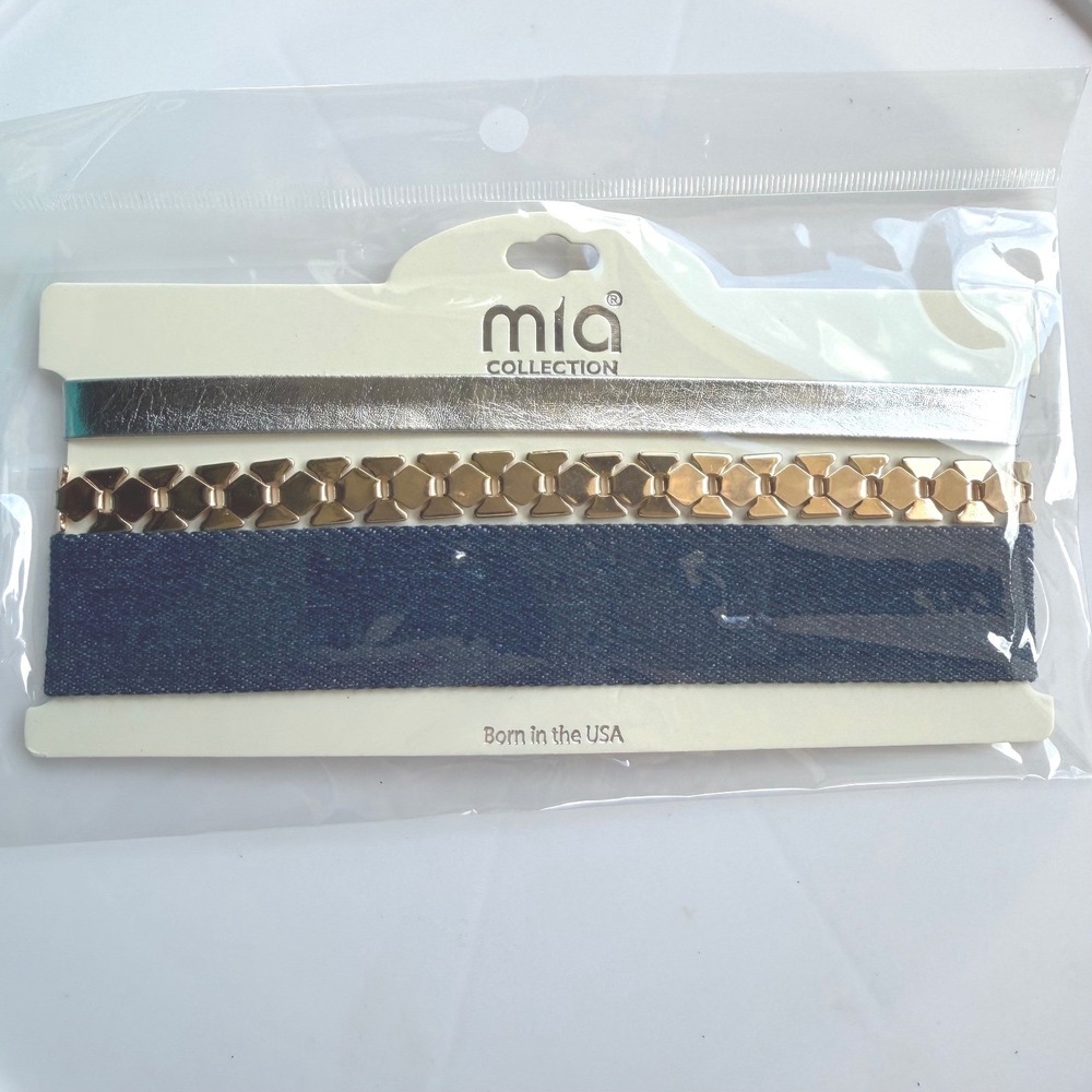 Mia Collection 3pc Choker‎ Set Silver Gold Denim Blue MTS7199 GBLS New